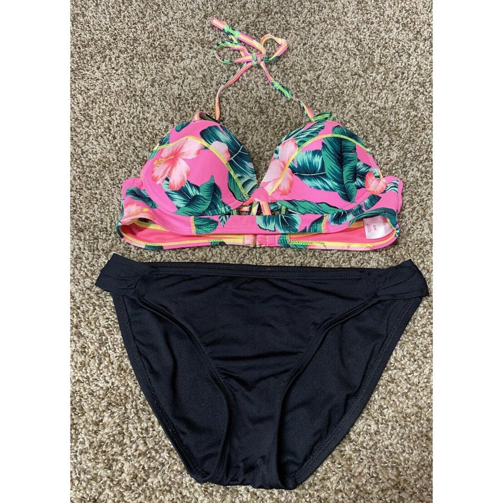 xhilaration Tropical Neon 2 Piece Bikini Set Medium